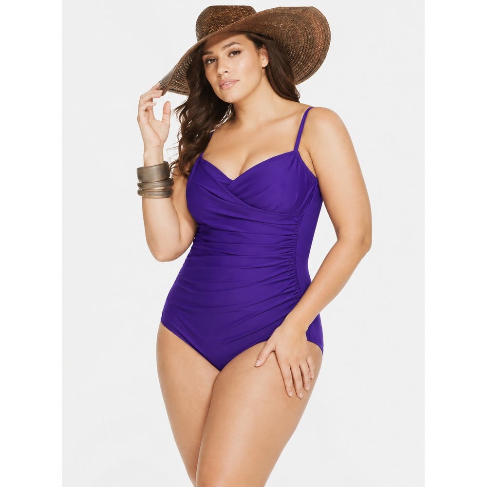 Miraclesuit x Talbots Swimsuit Womens 22W Purple Excellent Firm Control Ruched